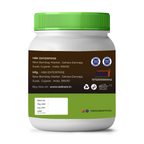 Vedcare supplement jar with green lid and label on a white background