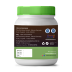 Container with green lid and label on a white background