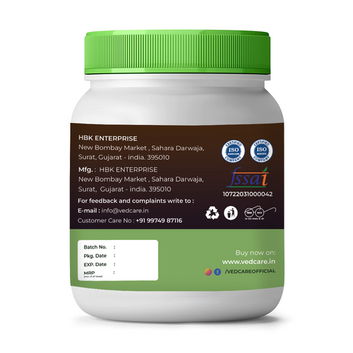 Container with green lid and label on a white background