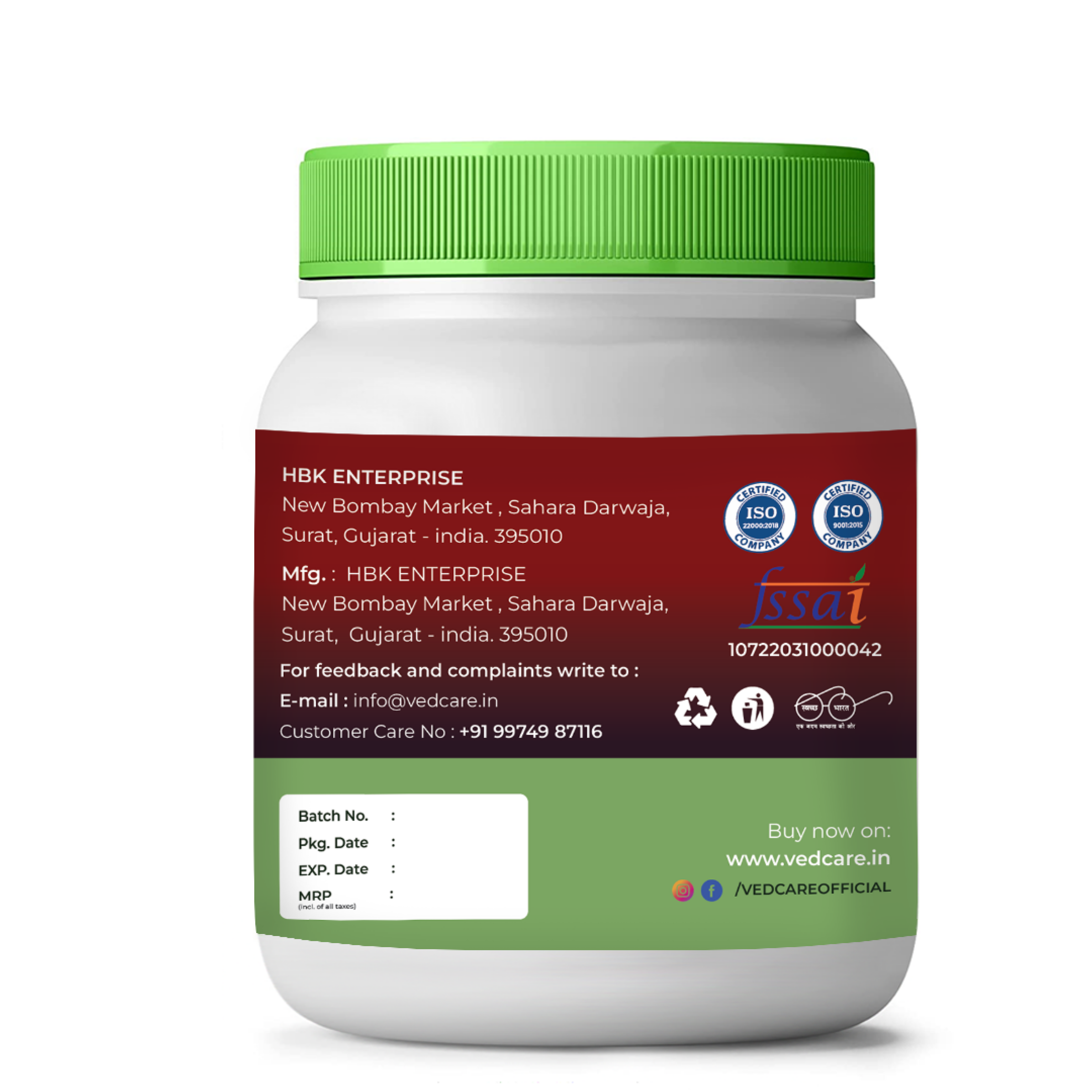 White container with green lid on a white background