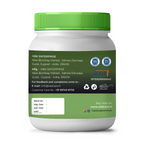 Container with green lid and label on a white background