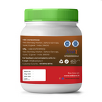 White container with green lid and brown label on a white background