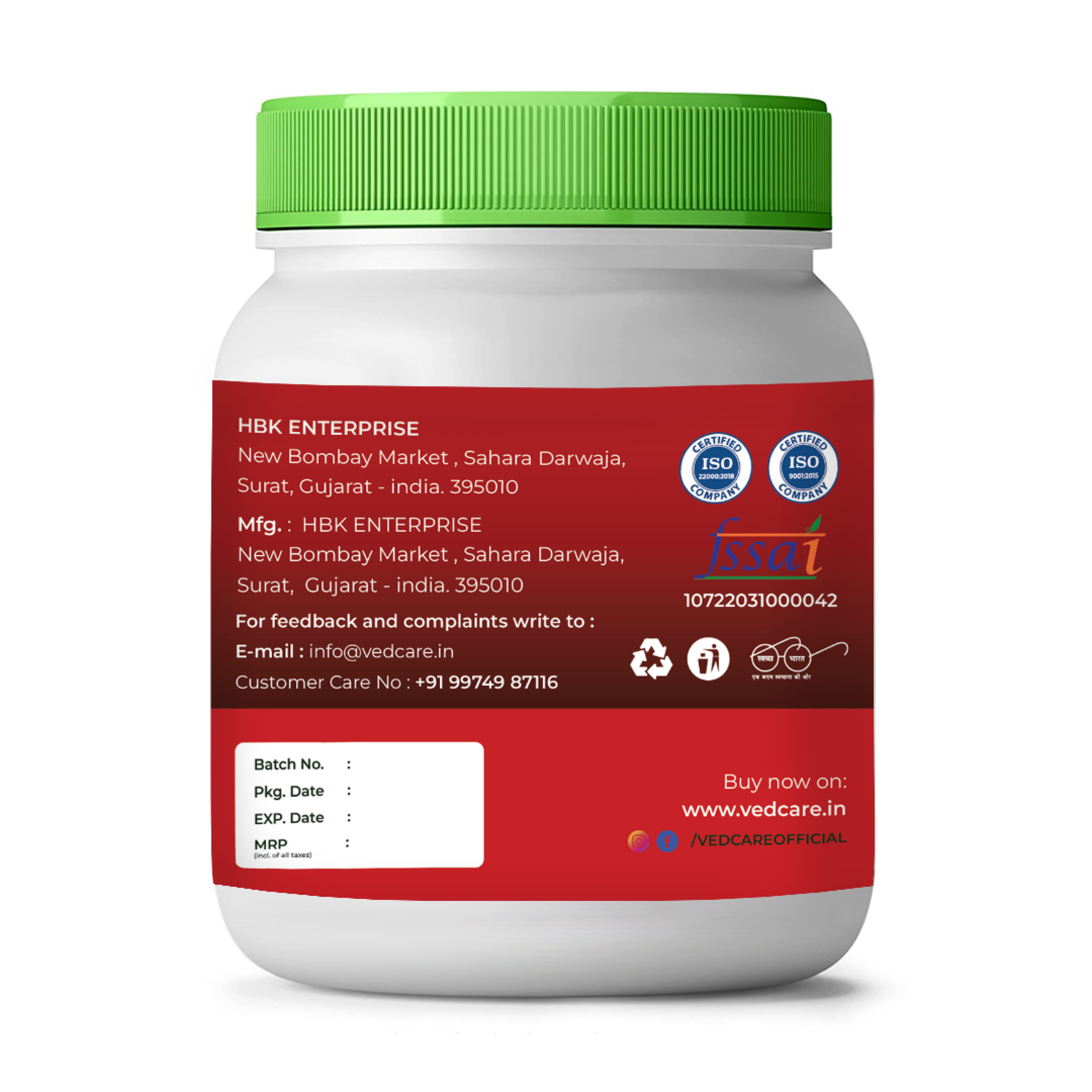 White container with green lid on a white background