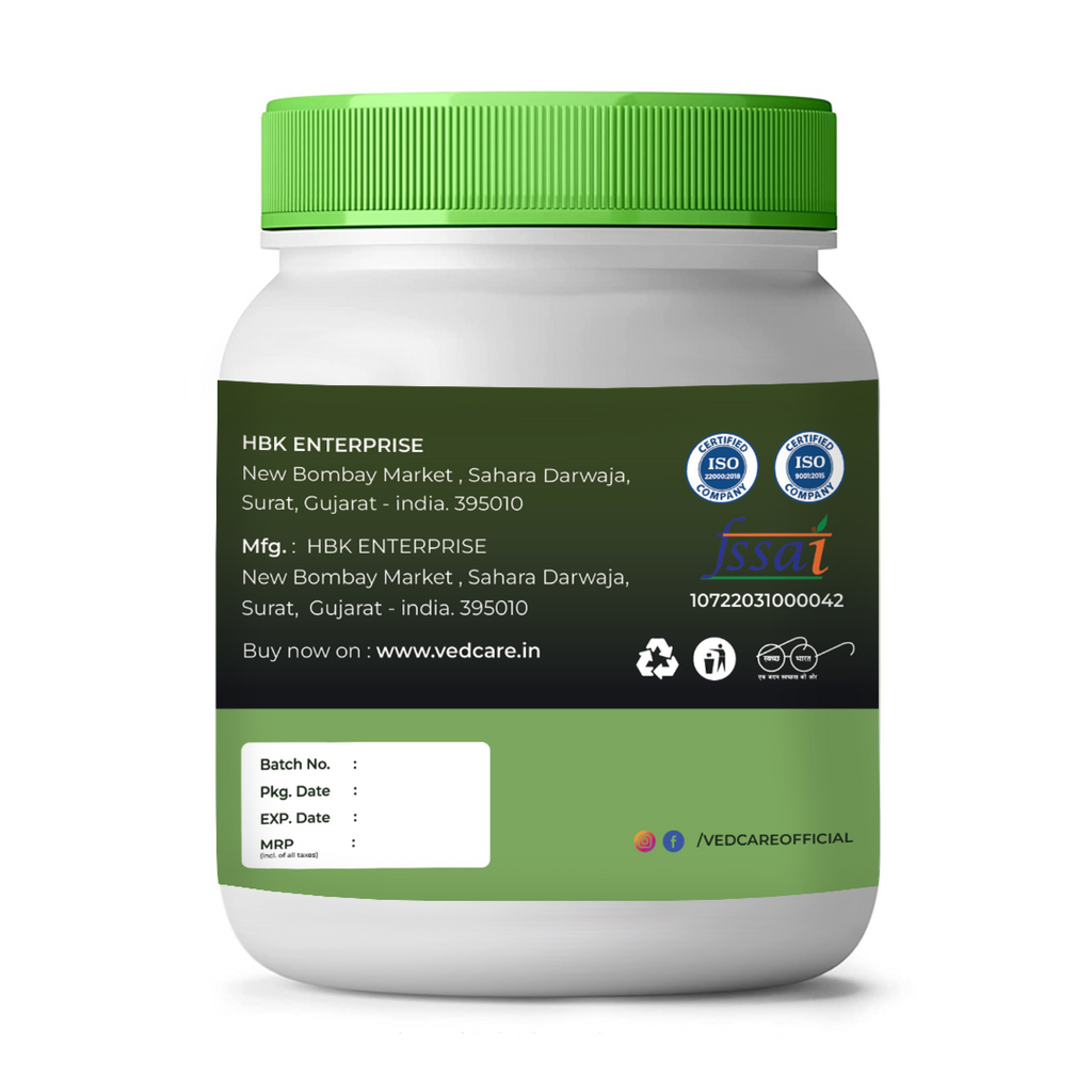 White container with green lid and label on a white background