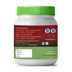 White container with green lid and label on a white background