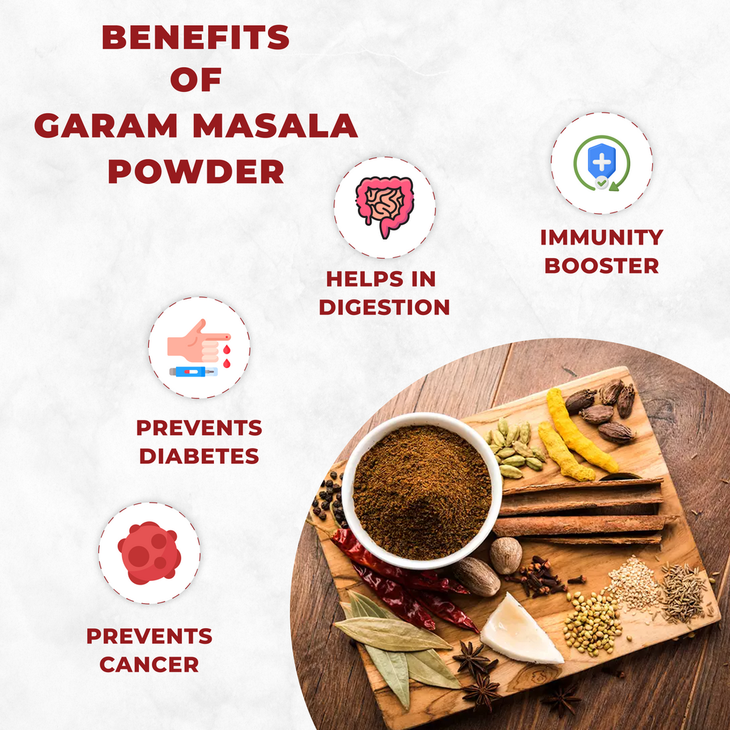 Garam masala powder with health benefits on a wooden board