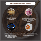 Instructions on how to use chhole masala with a stove and ingredients.