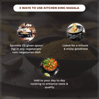 Instructions on using Kitchen King Masala with images of food preparation.