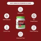 Vedocare Hibiscus Powder jar with purity features on a red background