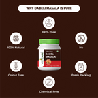 Vedcare Dabeli Masala jar with health benefits on a brown background