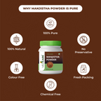 Veed Care Manjistha Powder jar with purity features on a brown background