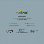 Vedcare branding and contact information on a gray background