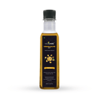 Bottle of Vedicare Virgin Olive Oil on a white background