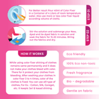 Instructions for using a color fixer on pink background with text and icons.