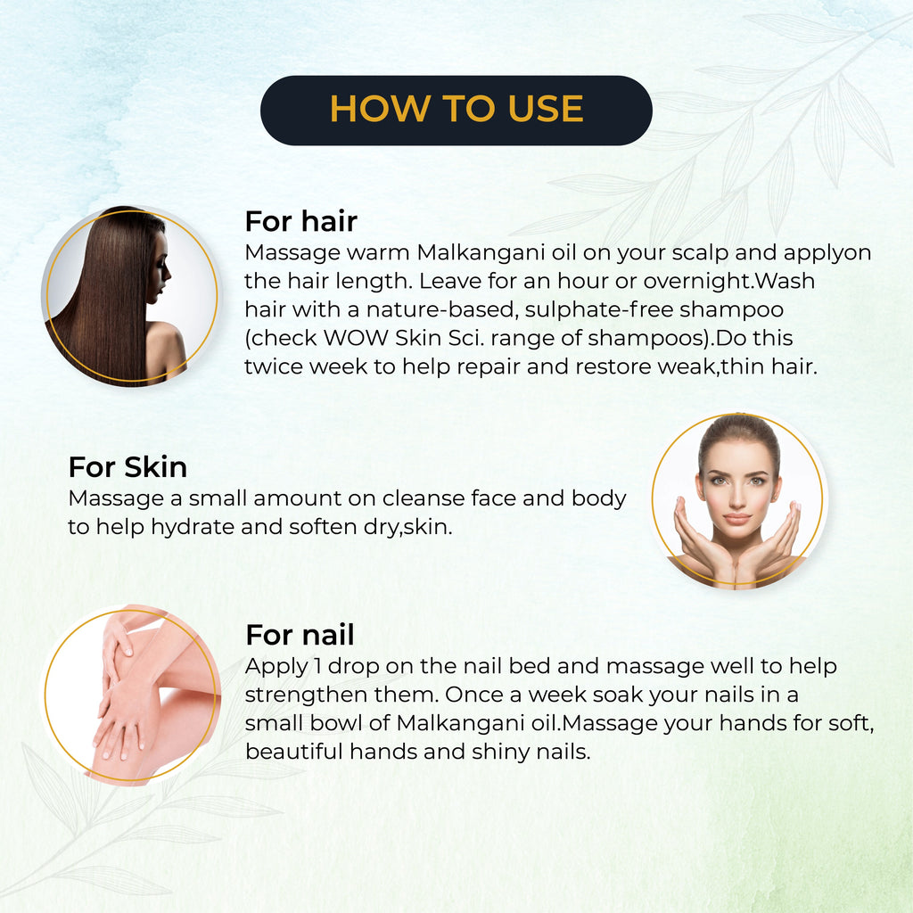 Instructions on how to use a product for hair, skin, and nails with images and text.