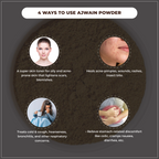 Infographic on 4 ways to use Ajwain powder with images and text.
