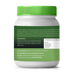 White container with green lid and label on a white background