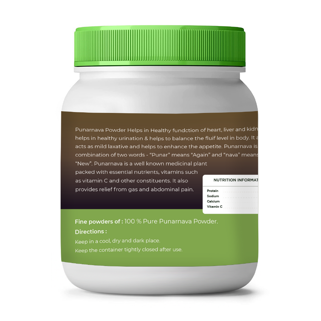 Jar of Punamava Powder with green lid and label on a white background
