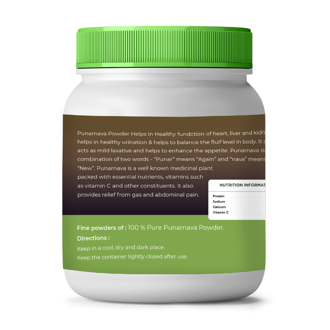 Jar of Punamava Powder with green lid and label on a white background