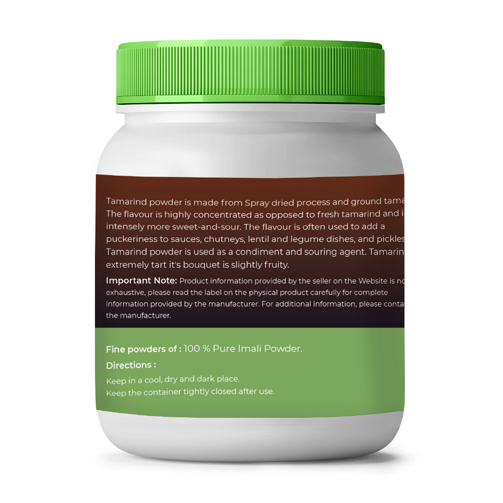 vedcare Tamarind powder container with green lid and label on a white background