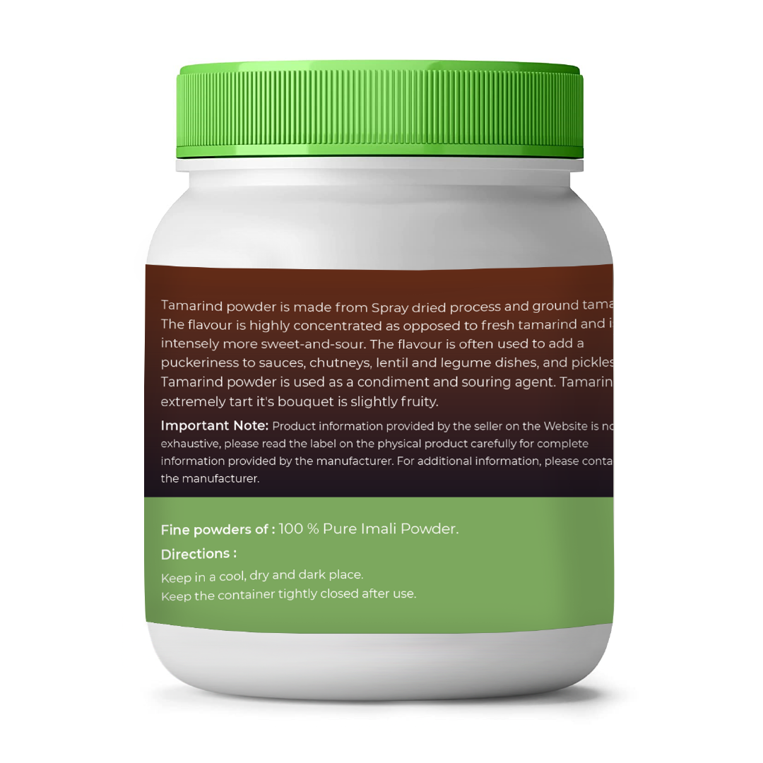 vedcare Tamarind powder container with green lid and label on a white background