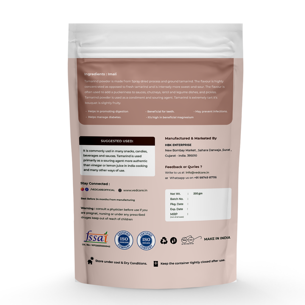 vedcare imali Package of a food product with text and logos on a white background
