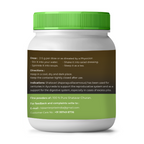 Container with green lid and label on a white background
