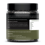 Jar of pumpkin seeds with label on a white background