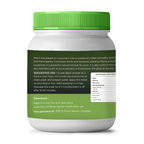 Container of neem powder with green lid and label on a white background