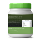 Green and white container with label on a white background