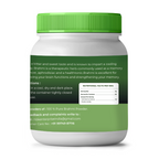 Jar of Brahmi powder with green lid and label on a white background