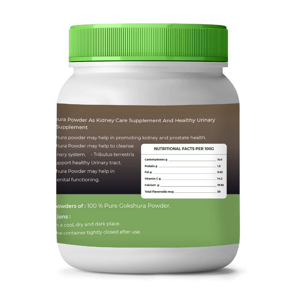 Supplement container with green lid and label on a white background