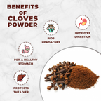 Cloves and cloves powder with health benefits on a white background