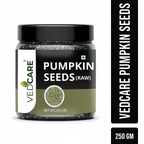 Jar of Vedcare pumpkin seeds on a white background