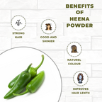Benefits of heena powder with green chili peppers on a white background