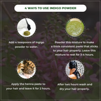 Instructions on using indigo powder with images and text.