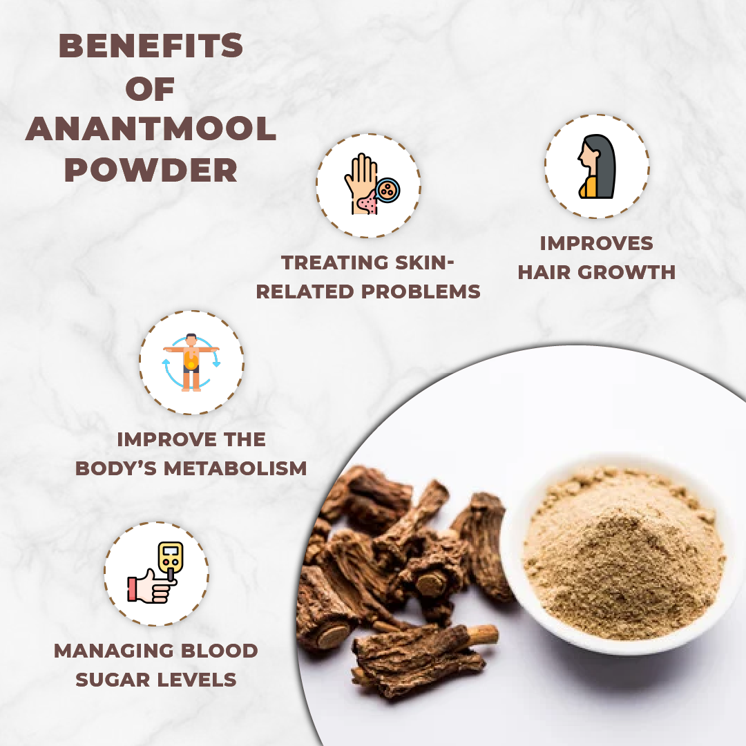 Anantool powder with benefits listed on a white background