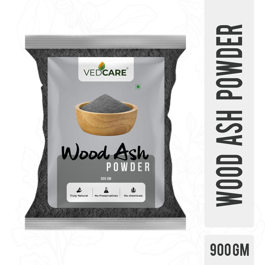 Vedcare wood ash powder package on a white background