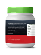 White container with green lid and red label on a white background