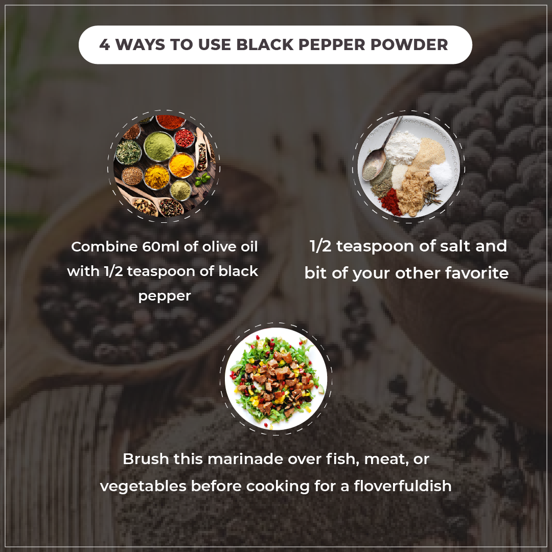 Instructions on using black pepper powder with images and text.