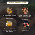 Infographic on 4 ways to use ginger powder with images and text.