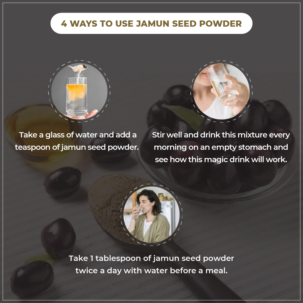 Instructions on how to use jamun seed powder with images and text.
