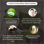 Infographic on using wheat grass powder with images and text