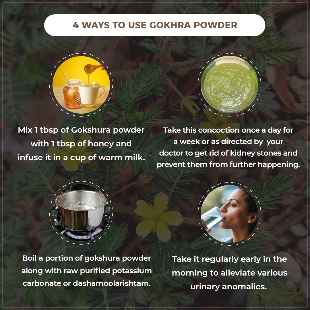 Instructions on how to use Gokhura powder with images and text.