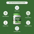 Vedacare Brahmi Powder container with certification icons on a green background