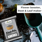 VedCare Wood Ash Powder package with gardening tools on a textured surface