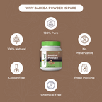 VeriCare Baheda Powder jar with certification icons on a brown background