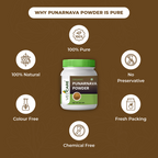 Velcare Punarnava Powder packaging with health benefits on a brown background