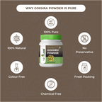 Vedacare Gokhru Powder jar with health benefits on a brown background