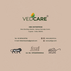 Vedcare branding and contact information on a beige background